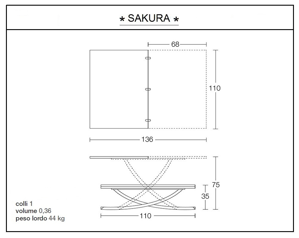 scheda tecnica tavolino trasformabile sakura